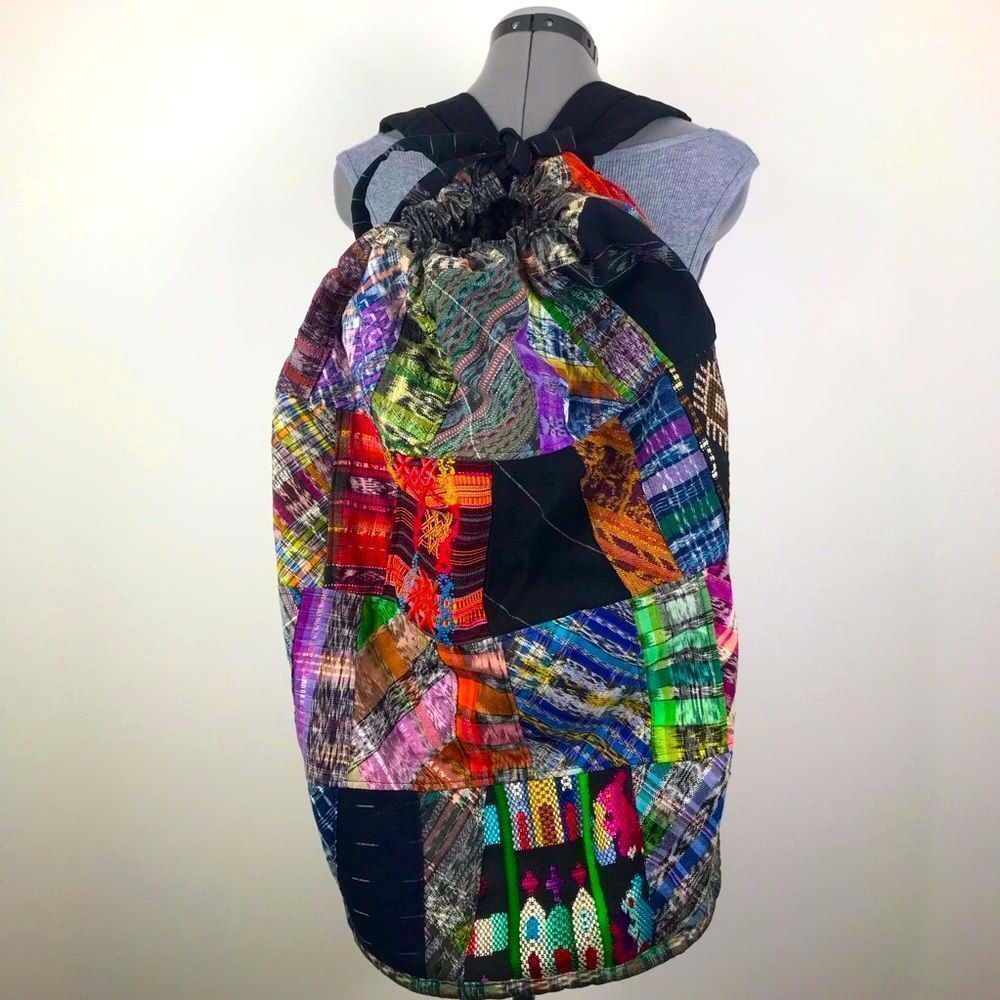 HUGE Handcrafted Vintage Guatemalan Colorful Patchwork Artisan Cotton Backpack